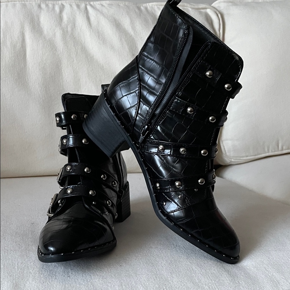 Catherine Malandrino Black Croc-Embossed Buckle Boots - Picture 6 of 6